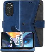Autofocus Faux Leather Back Case Flip Cover for Motorola Moto G22 with ID Card Slot | Foldable Stand | 2 Card Slot | 1 Cash Slot | Magnetic Closure - Executive Blue, 23884