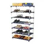 Novatic Multipurpose Shoe Stand Easy to Assemble 7 Shelves, 21 Pair Metal & Plastic Shoe Rack For Home Office, Balcony, Enterway, Hallway, Corner Ladder | Collapsible Shoe Stand | Heels/Slippers/Boots (66*33*150) cm Navy-Blue