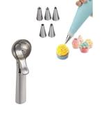 BLUE WONDER Cake Decorating 6 Pcs Nozzle with Stainless Steel Neelu Ice Cream Scoop & Multicolour, (Pack of 2)