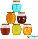 Airtight Clear and Gold Glass Pickle Jar - 350 ml (pack of 6)