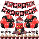 Zyozique Ninja Birthday Party Decorations, Ninja Theme Party Supplies Happy Birthday Banner Balloons Cupcake Toppers for Boys Ninja Warrior Themed Birthday(Pack of 37)