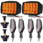 High Power Heavy Duty 5 LED Yellow Fog Lights Pul Push Switch with U Indicator Lights for Bikes and Cars (pack of 4)
