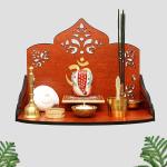 Heartily Om Temple with 5 Motifs Design Pooja Stand 9.25 x 12 x 9 Inch