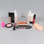 Rose Leaf Blender, Concealer, Foundation, Makeup Fixer, Eyeshadow Palette, Makeup Remover, Face Primer,. 2 pcs Lipsticks, Compact, Highlighter, Sketch Liner, Eyebrow Pencil, Kajal Pencil Full Combo for Women|Premium Quality