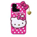 Coverage Silicone soft Hello Kitty with Pendant Case proper fit Back Cove for REDMI 12C - Pink
