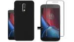 Shagya Moto G4 Plus Black Tpu Protective Sleek Back Cover Case With Tempered Glass