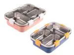 JANKI FASHION STORE Indusbay 750 Ml Leak Proof Stainless Steel Lunch Box 3 Partition Spill Proof Tiffin Box Adult Office Worker School Lunch Box, 2 Pieces