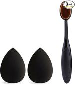 Lenon Beauty Multicolour 2 Pcs Professional Foundation Makeup Sponges with 1 Makeup Foundation Brush for Liquid, Cream and Powder (3 Items in the set)