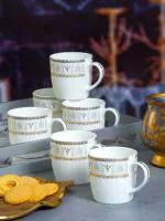 Goodhomes SONAKI Pack of 6 Bone China Coffee/Tea Cups with Gold Print RAY-M-D205-G-CHAIN (White, Cup Set)