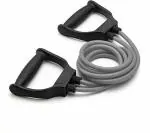 Vishou Double Toning Resistance Tube Heavy Quality Pull Rope Elastic Rubber Exercise Band for Stretching, Workout, Home Gym Grip D Shaped Handles for Men and Women with Workout Chart (Multicolor)