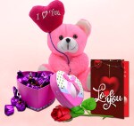 Midiron Chocolate Gifts for Couple|Valentine's Day Gift for Wife/Girlfriend|Unique Love Combo Gift|Romantic Anniversary, Birthday Gift-Handmade Chocolates, Artificial Rose, Love Card & Soft Pink Teddy