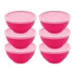 Jaycee Microwave Safe And BPA Free Pink Round Virgin Plastic Multipurpose Bowl With Lid - 300 Ml (Pack Of 6)
