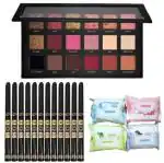 LADYEYE Makeup Kit Combo With Big Eyeshadow Palette, 12 ADS Eyeliner Kajal & 4 Wet Facial Wipes
