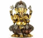 Idol Collections Multicolor Brass Chaturbhuja Ganesha Anugraha Murti, Bronze Large Shiva Idol Hindu God Sitting On Nandi Savaari, 29.6 X 25Cm