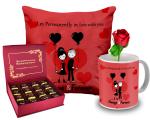 Midiron Romantic Gift for Husband/Boyfriend|| Birthday gift for Wife, Husband, Girlfriend |Valentine's Day Gift for Wife/Girlfriend| ( Chocolate, Artificial Rose, Mug, Cushion)