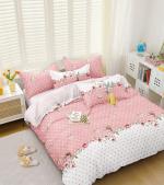 MORADO Poly Cotton Double Duvet Cover/Rajai Cover/Blanket Cover with Zipper (90x100 Inches, Pink Flower&Dots)