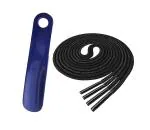 Sheppits Premium Formal Shoes Laces (Black) & Shoe Horn (Navy Blue) Combo | Shoe Care Kit