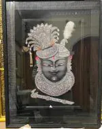 PRAGYA PICTURES Engineered Wood Black Shrinathji Temple Nathdwara Ambouse Diamonds Work Frame - 13 X 19