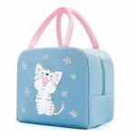 House of Quirk Insulated Reusable Lunch Bag Tote Bag ver 1 (Lightblue Cat, Polyester)