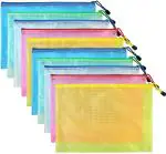 Jellify Multicolor Mesh, Plastic Mesh Zipper Pouch Document Bag, Waterproof Plastic Zip File Folders, Letter Size A4 Size For Office Supplies (Pack Of 10)