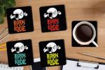 Whats Your Kick Born To Ride Quotes With Helmat Printed Set of 4 Coaster With Metal Stand