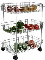 Mungat Silver Metal 3 Layer Fruit and Vegetable Stand Basket Trolley Modern Onion Potato Kitchen Storage Rack