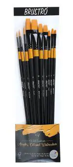 Brustro Black Beige Artists Gold Taklon Set Of 10 Brushes For Acrylics Oil And Watercolour