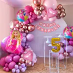 Specialyou.in 74 items Barbie Theme Birthday Decorations for Girls 5th Birthday with Pink Princess Birthday Decorations Combo with barbie foil balloons, Pink Balloon Party decoration Kit.