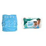Crawl'in Blue Baby Premium Cotton Nappies Washable Reusable and Wipes (0 M+ ) Set of 2