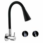 SPAZIO Turbo Brass Sink Cock Tap/Sink Faucet with Black 360 Degree Flexible Silicon Swivel Spout & Dual Flow Pattern, Hot/Cold Water for Kitchen Sink, Wash Basin, Chrome Finish with Wall Flange