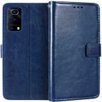 Slugabed Flip Cover for Vivo iQOO Z3 PU Leather Vintage Case with Card Holder and Magnetic Stand (Blue)