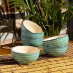 Jimkia Ceramic Dessert Bowl | Green Spiral Bowl Set | Cereal Bowl | Pudding Bowl | Ceramic Serving Bowl (Green, Pack of 6)