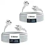Aster Single Outlet Extension Power Cord, 10A, 3 & 5 Meter Heavy Duty Long Wire, Expandable, Indoor/Outdoor Use, White, Combo Pack