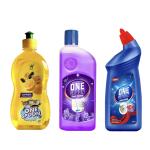 ONE SPOON Lavender Scented Cleaning Set: 500ML Dishwashing Liquid, Toilet Cleaner & Floor Cleaner Residue & Grease-Free, 3-Pack