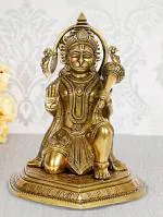ARTVARKO Handmade Brass Lord Hanuman Ji Sitting Blessing Idol - 8 inch