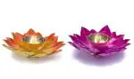 EIN SOF Brass & Iron Decorative Lotus/Kamal Shaped Akhand Diya - 5 inches Wide for Decor for Pooja Ghar/Mandir with Movable Leafs (Pack of 2)