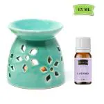 DIVASENSE Ceramic Aroma Diffuser Oil Burner Candle Diffuser with 15ml Aroma Oil Fragrance Lavender 1T-Light Candle