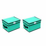 Craft Bazar Solid Non-Woven Rectangular Foldable Multi-Utility Organizer Storage Box/Bin with Top Lid For Kids, Towels, Magazines, Books, and Clothes (Green-Set of 2)