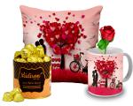 Midiron Valentine's Day Gift for Wife/Girlfriend| Romantic Gift for Husband/Boyfriend|| Birthday gift for Wife, Husband, Girlfriend ( Chocolate , Artificial Rose, Mug, Cushion)