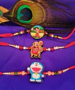 Kavim Kids WB 21 Assorted Rakhi Set (Three Wood Kid's Cartoon Desiner Rakhi)