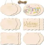 Bhikham Creation Wooden Unfinished Hanging Sign Rectangle Blank Plaque Hanging Sign With Rope (Pack Of 12)