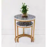 Afasana Handicrafts Mother of Pearl Inlay Antique Table Movable Table for Home Decor Luxury Product (Set of 2)