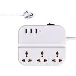 KADIO Extension Board with USB Port, Power Strip, 3 Way Outlets Sockets with Master Switch, 3 Pin Universal Surge Protection, 3 Meters Cable (White)