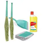Spotzero By Milton Cleaning Set With Dustpa, Broom & Pocha (1 Pc Leveler Dustpan; 1 Pc Zero Dust Broom; 1 Pc Zero Dust Broom XL, 1 Pc Pocha, 1 Pc Disinfectant Floor Cleaner)