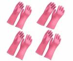 NEW INDIA FIRE TECH Cleaning Glove for Home cleaning Utensils cleaning Bathroom cleaning Gardening Pink pack of 4 pair