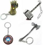 Blue Aura Anaya Pop Multicolor Metal Avengers Superhero Thanos Hand And America Captain Shield Rotatable Key Chain (Pack Of 4)