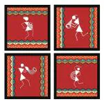 ArtX Multicolor Warli Indian Tribal Wall Art Painting (Set Of 4) 10 X 10 Inch
