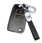 JVCV Skoda Kushaq and Octavia Black Faux Leather Lychee Pattern Key Cover