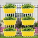 SEVOU Hanging Pots for Balcony, Metal Railing Planters, Flower Pots for Home Garden, Oval,12 inches, Pack of 6 (Yellow).