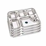 Wiaa Stainless Steel 6 Partition Plate for Dinner Lunch, Mesh Plate, Compartment Plate - Thali (Set of 4)